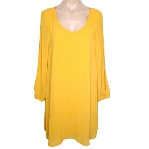 Tacera Mustard Color Long Sleeve Sheer Hippie Boho Dress Size L